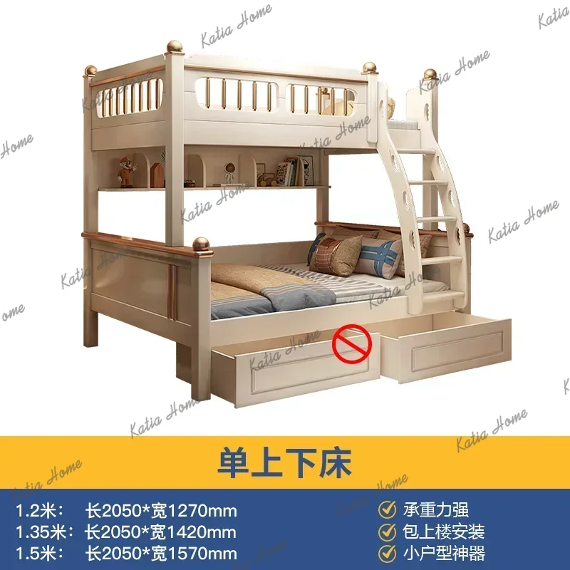 King Size Bed Frame With Storage Drawers - سرير بطابقين خشبي مع سلم منزلق،