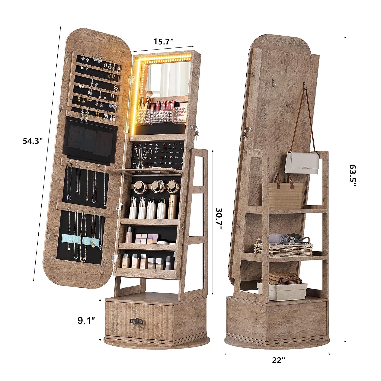 منظم مجوهرات دوار 360 درجة مع  - مراجعة Full Length Mirror Jewelry Armoire وسعره