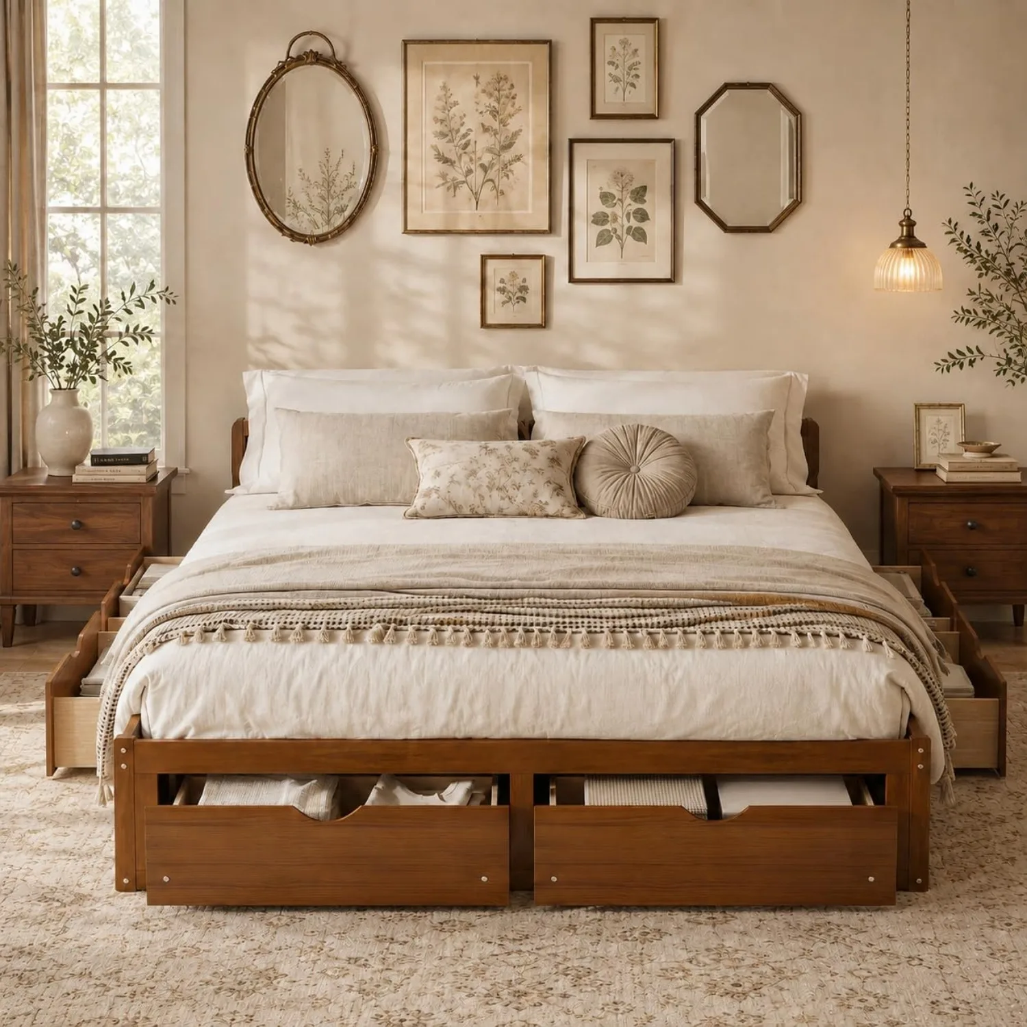 إطار سرير من خشب الصنوبر بتصمي - مراجعة King Size Bed Frame With Storage Drawers وسعره