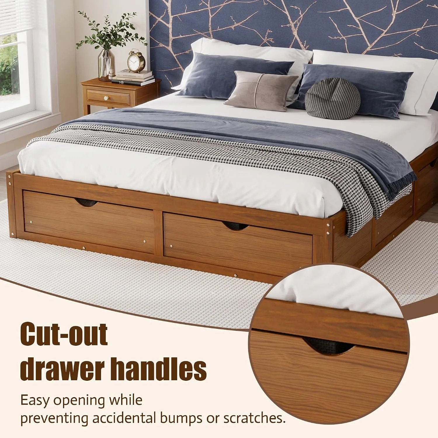 إطار سرير من خشب الصنوبر بتصمي - مراجعة King Size Bed Frame With Storage Drawers وسعره