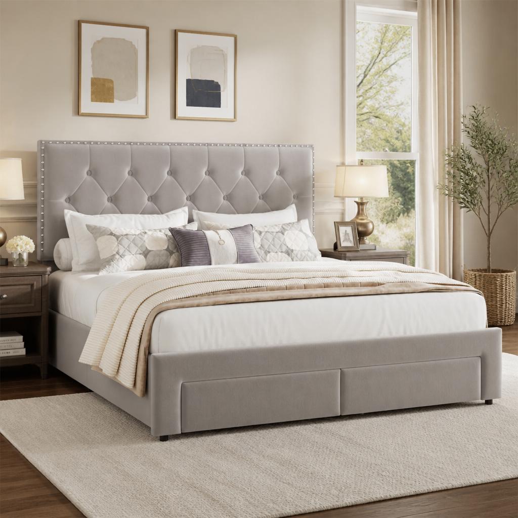 إطار سرير بحجم كينج مع درجين ل - مراجعة King Size Bed Frame With Storage Drawers وسعره