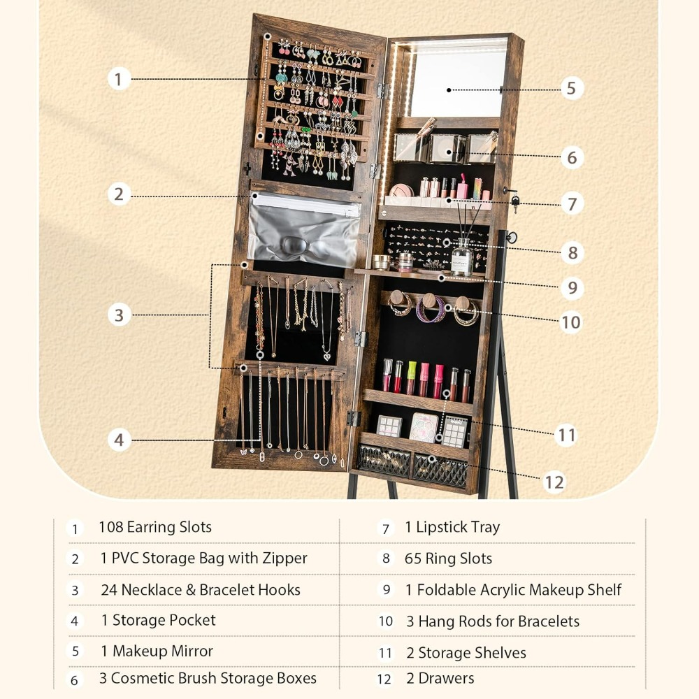 خزانة مجوهرات قائمة بذاتها من  - مراجعة Full Length Mirror Jewelry Armoire وسعره
