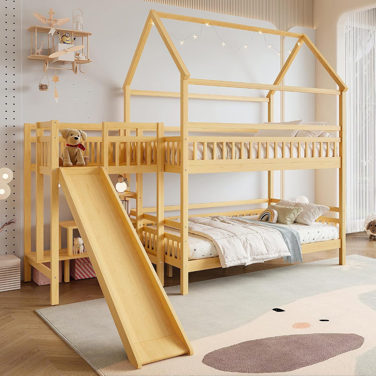 سرير بطابقين كامل الحجم مع سقف - مراجعة Bunk Bed With Stairs And Slide وسعره